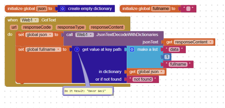 Display and access JSON objects and list formats - MIT App