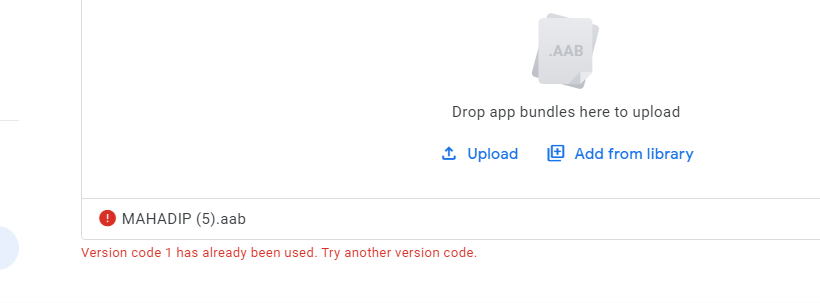 Error when i try to upload app to play store 'Version code 1 has