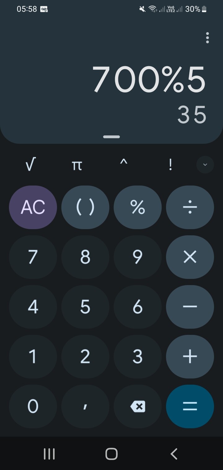 Calculator deals with percentage