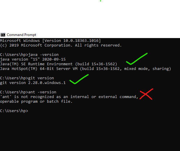 ant is not recognized as an internal or external command