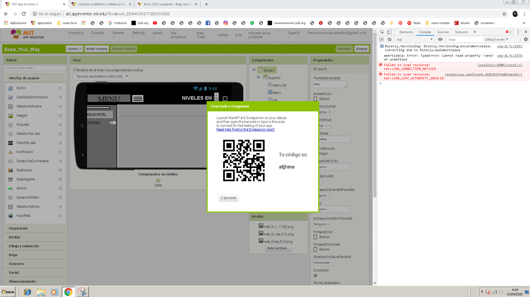 Error 1103 companion - Bugs and Other Issues - MIT App Inventor Community