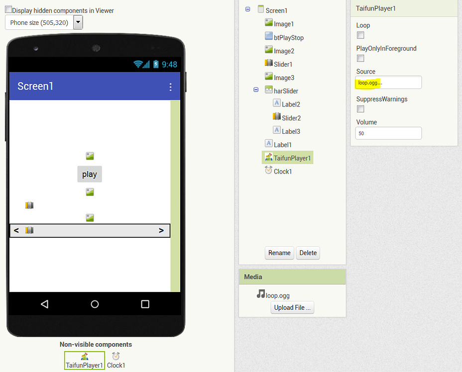 Fast forward and backward and progress bar for mp3 player MIT App