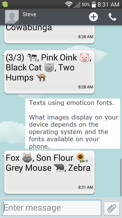 How to use emoticons in eMail and with the Texting component