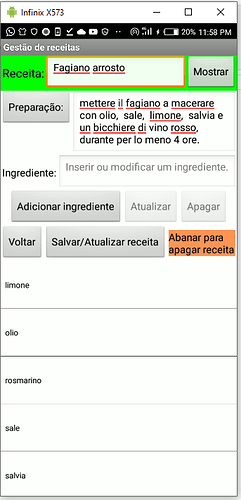 Recipe and ingredients list