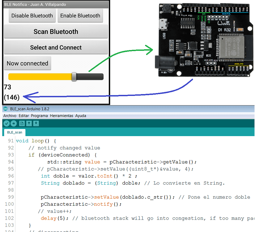 BLE ESP32. Bluetooth. Send. Receive. Arduino IDE. Multitouch ...