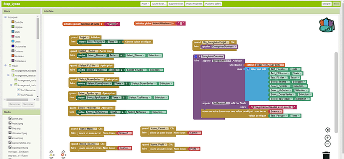 Blocs App Inventor - Ecran Projet