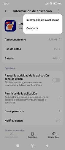 Sin opción de ajustes restringidos en info de app