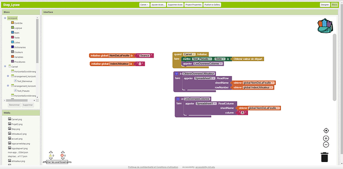 Blocs App Inventor - Ecran Carnet