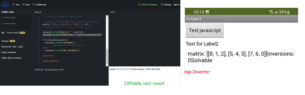 How to make this javascript code using a matrix work with App Inventor ...