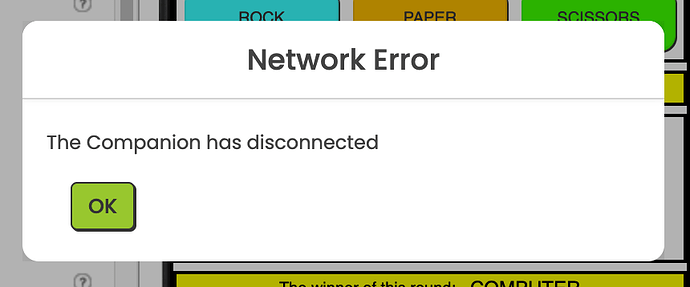 MIT App Inventor Network error message-
