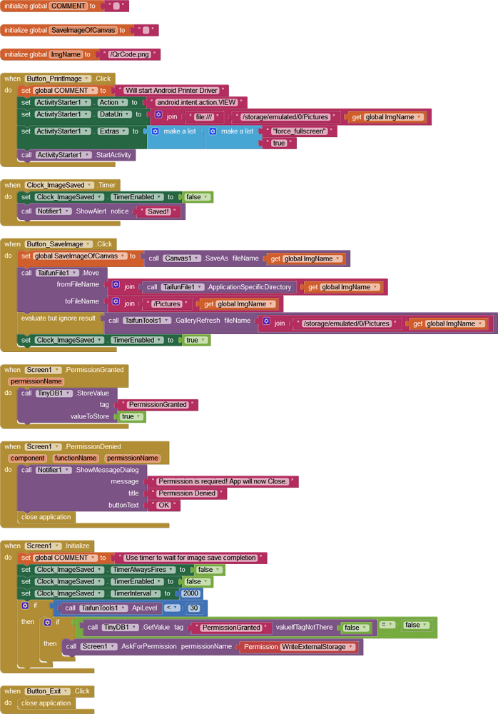 How to print QR code generated in the Canvas to thermal printer in MIT