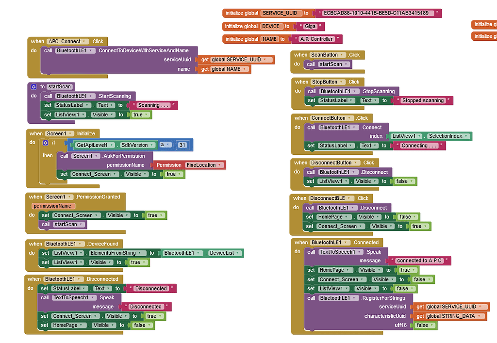 Trying to display sensor data on app via BluetoothLE - MIT App Inventor ...