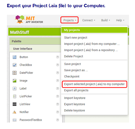 Export Project File to your PC for Backup