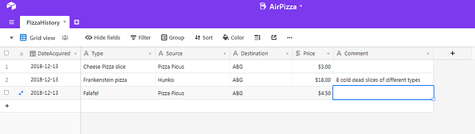 PizzaHistory sample data