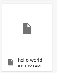 Screenshot of the files app showing a file "hello world" with size 0 bytes