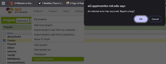 Screenshot ProjPropError