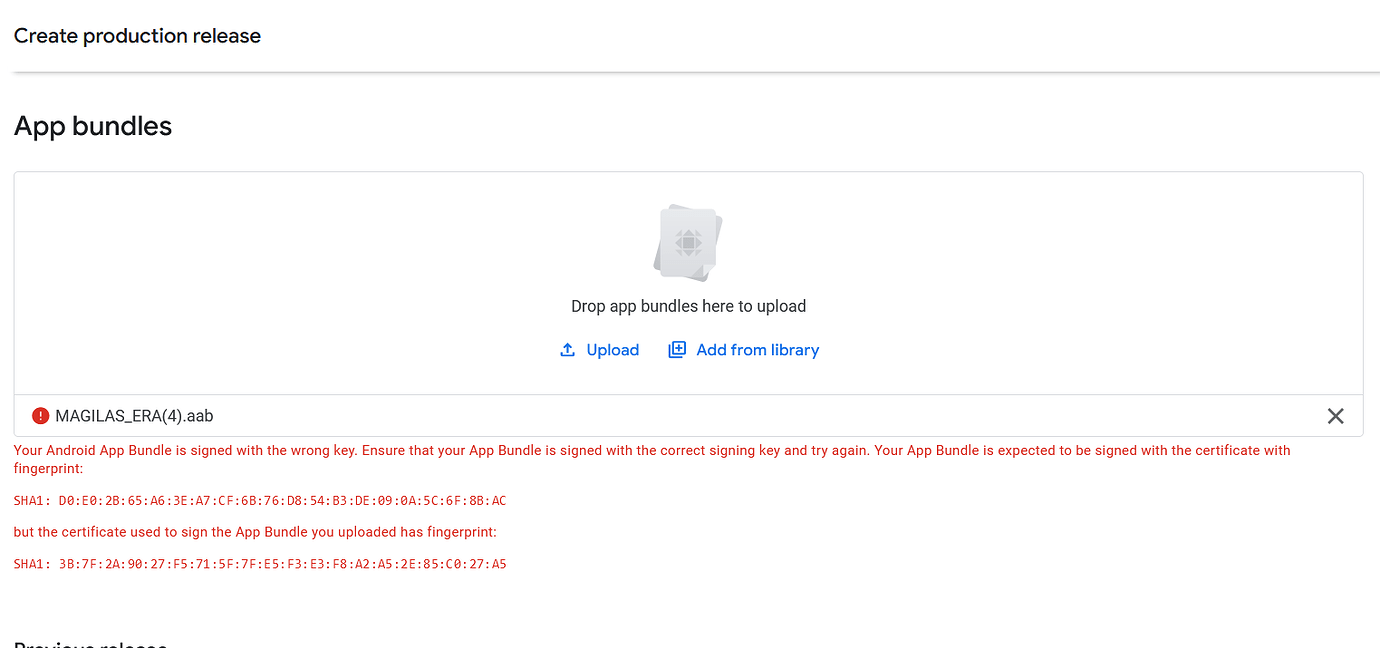 Cant upload update on google play store: App Bundle is signed with the ...