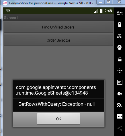Capture Get Rows with Query Exception null
