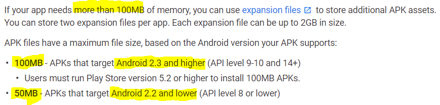 Google Play Store increases Android APK Size Limit from 50MB to 100MB