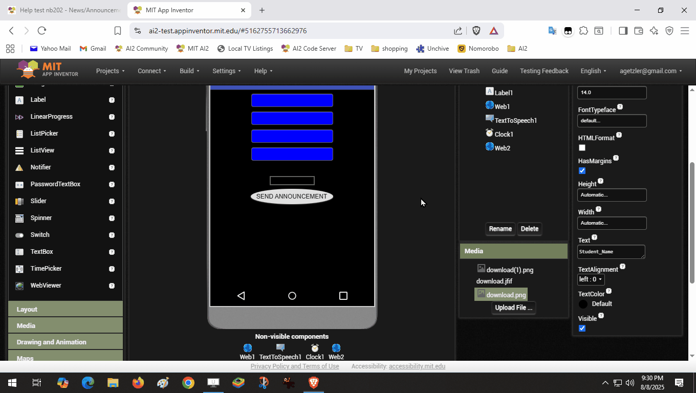 Media pane popup appears in upper left corner