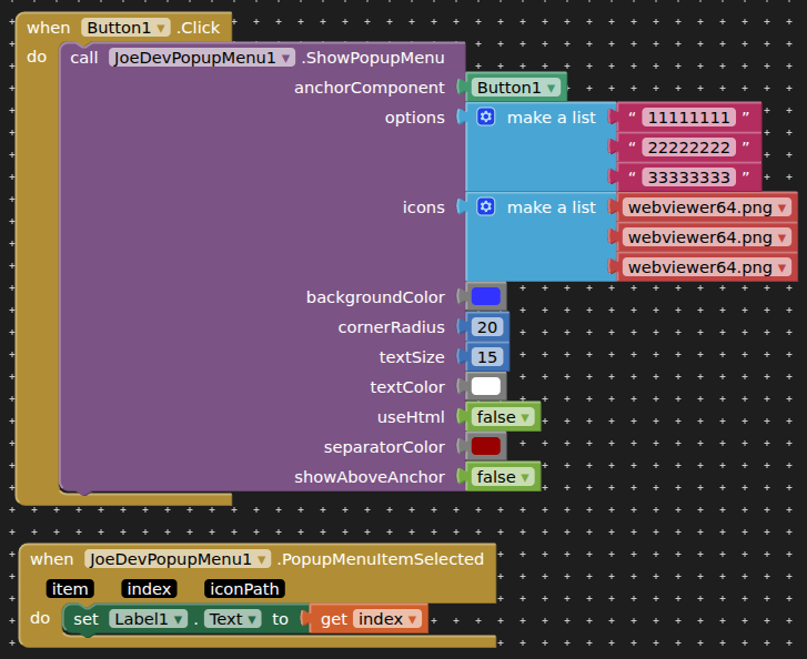 Popup Menu - Custom, Icons, Color, Radio... - Extensions - MIT App ...