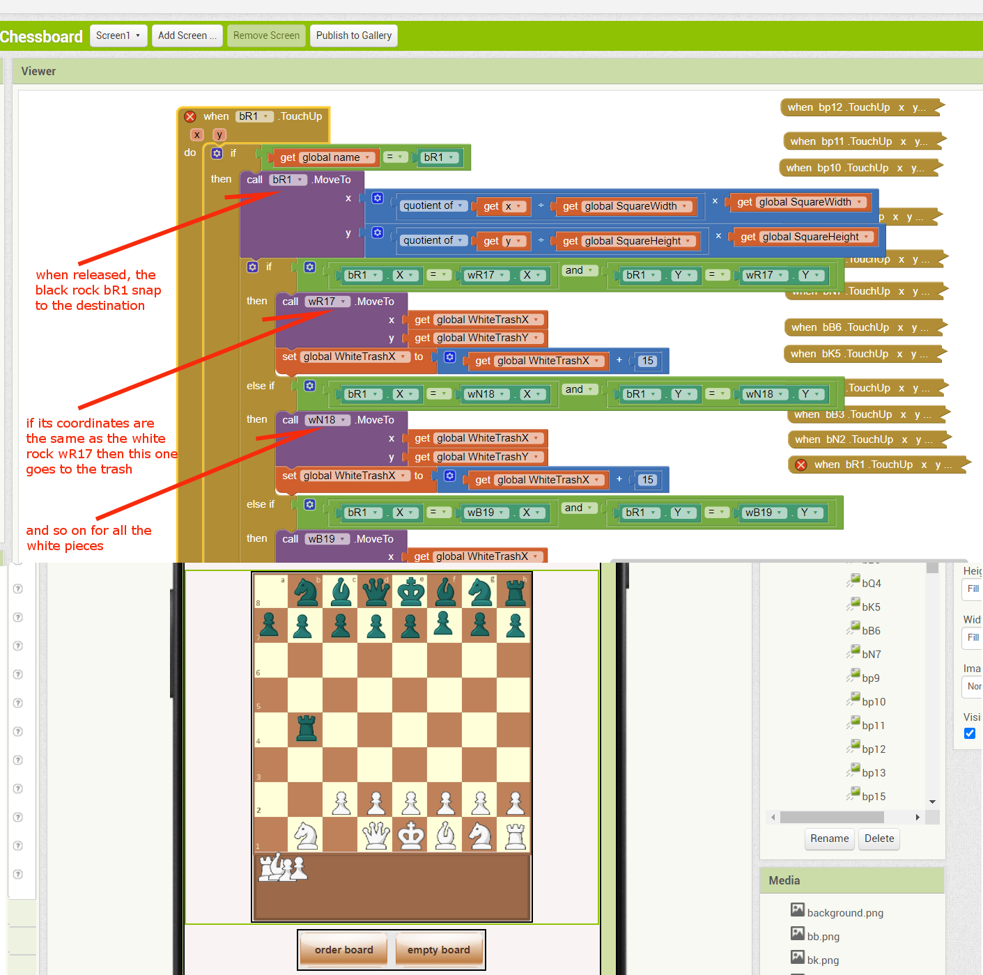 For each ImageSprite in List... how do I capture opposite color sprites in  chess game? - MIT App Inventor Help - MIT App Inventor Community