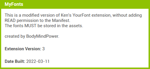 MyFonts → use your own custom fonts (a modified version of @Ken's YourFont extension) - Extensions - MIT App Inventor Community