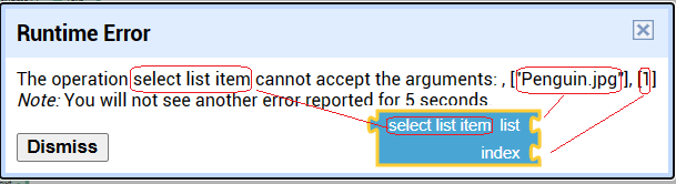 Sample error message annotated