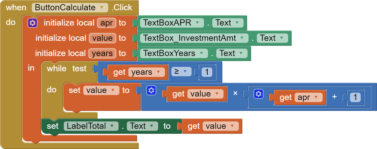 Compound Interest Calculator With A Loop MIT App Inventor Help MIT 